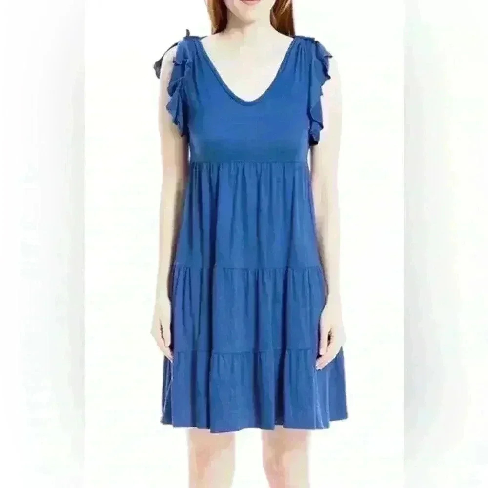 Max Studio Ruffle Cap Sleeve Tiered Jersey Babydoll Dress (89)